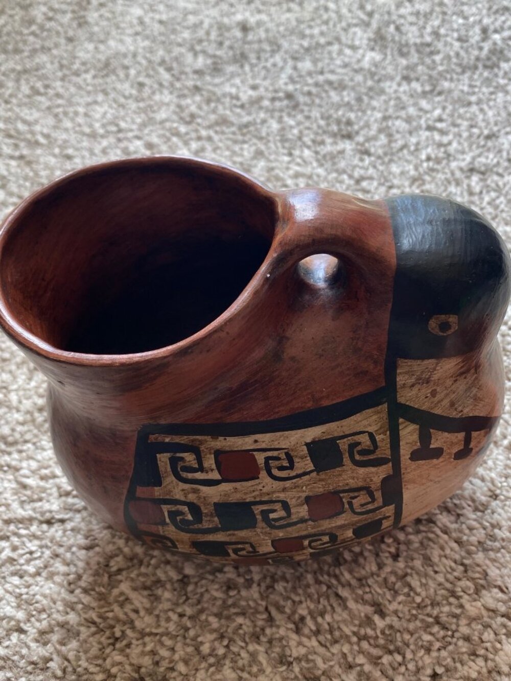 Rare North Chile Cultural Diaguita JARRO PATO Pottery Pot with Handle Signed
